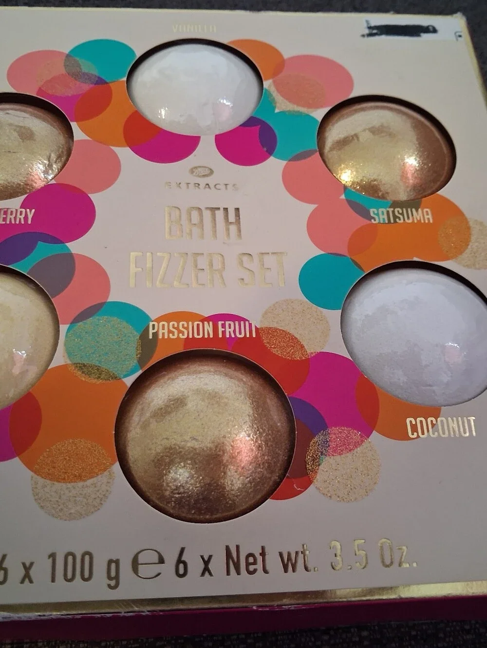 Bath Fizzer Set — Assorted Scents (Gold, White, Pink, Orange, Teal)